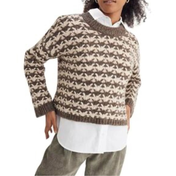 Madewell Sweaters - Madewell Aldridge crop wool blend Knit Heather Otter Sweater size medium